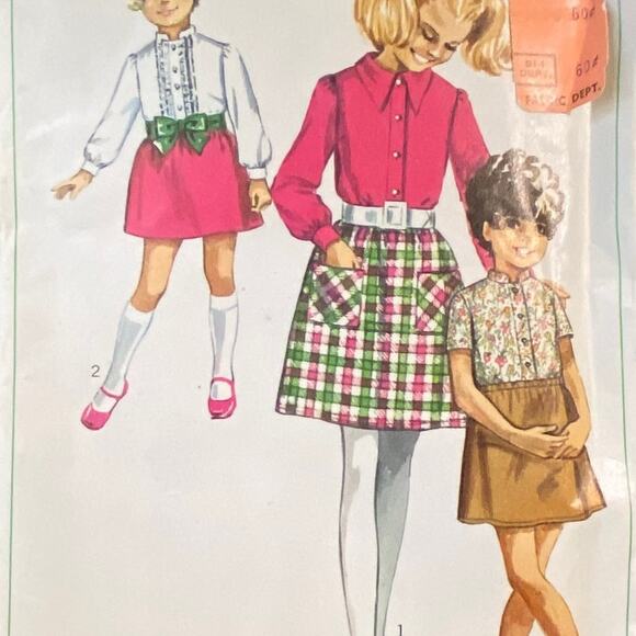 Vtg Simplicity 7837 Skirt Blouse Pattern 8 Girl 1968 Child Shirt Variation Retro - Picture 1 of 6